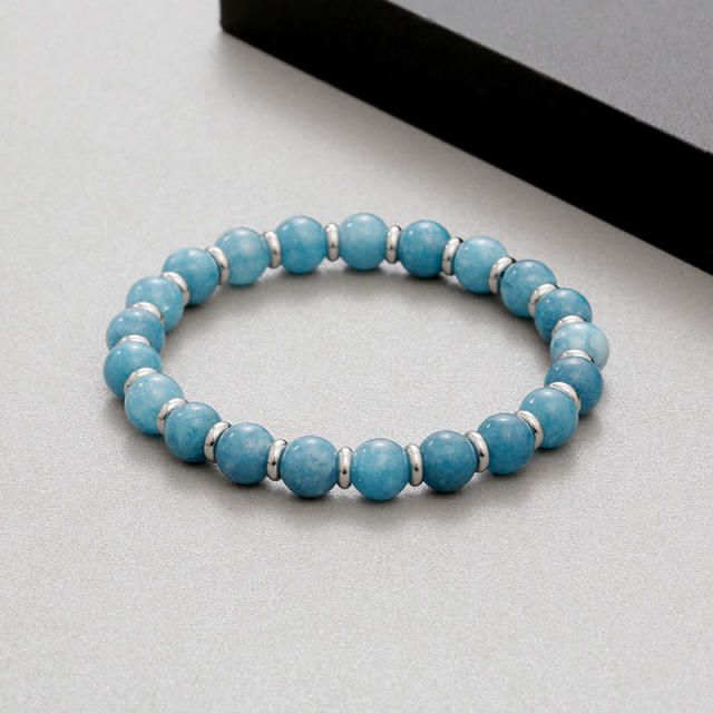 Natural stone geometric beaded bracelet 8mm tiger eye stainless steel beaded bracelet for men women