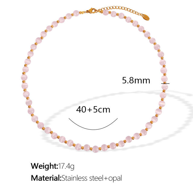 Colorful opal stone bead stainless steel bracelet