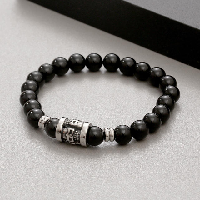 8mm Beaded Bracelet Volcanic Stone Agate Tiger Eye Stone Natural Stone Bracelet Skull Bracelet