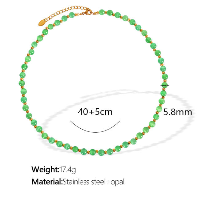 Colorful opal stone bead stainless steel bracelet