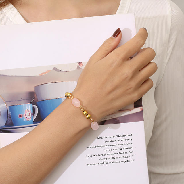 Fashion Golden Beaded mix resin bead stainless steel Bracelet