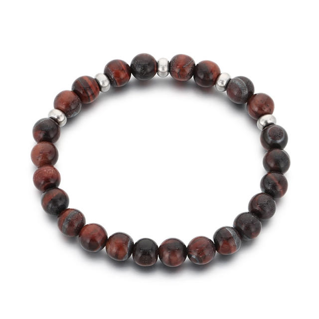 8mm natural stone bead stainless steel bead bracelet for men women