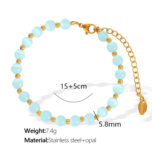 Colorful opal stone bead stainless steel bracelet