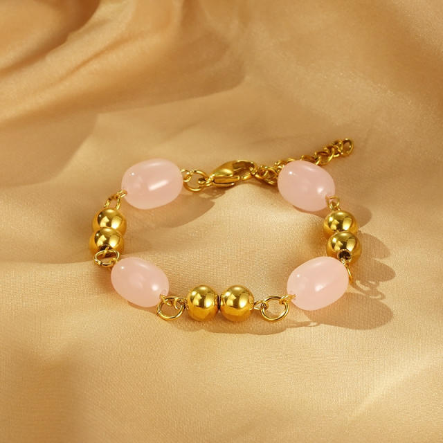 Fashion Golden Beaded mix resin bead stainless steel Bracelet