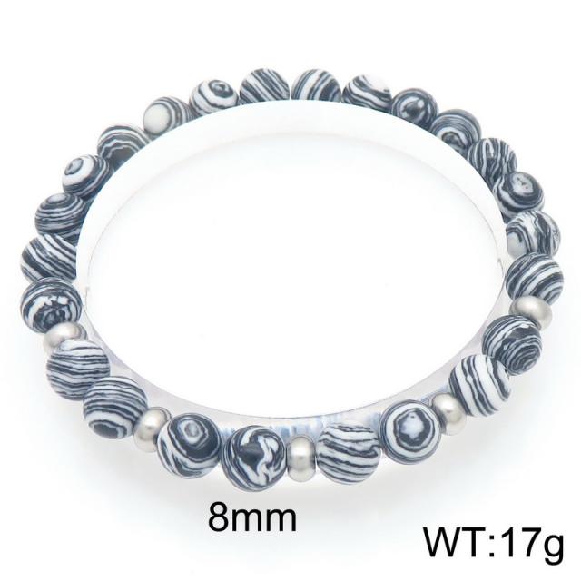 8mm natural stone bead stainless steel bead bracelet for men women