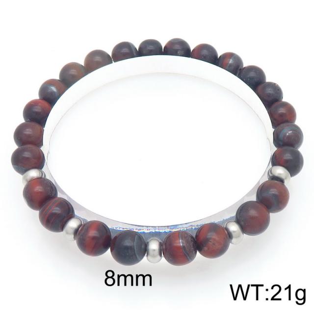 8mm natural stone bead stainless steel bead bracelet for men women