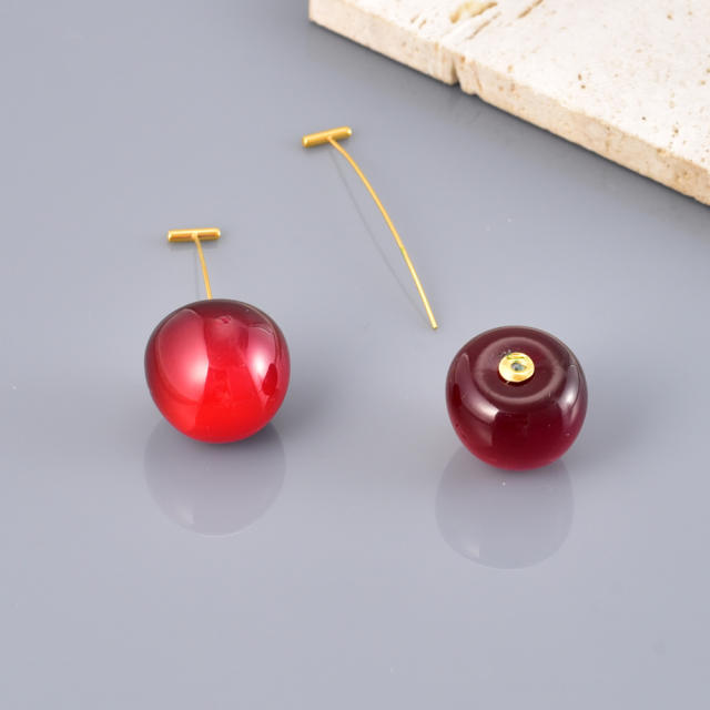 Popular Titanium Steel Red Cherry Earrings stainless steel summer fruit earrings