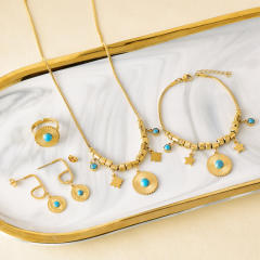 Vintage turquoise stone black stone statement stainless steel necklace bracelet suit