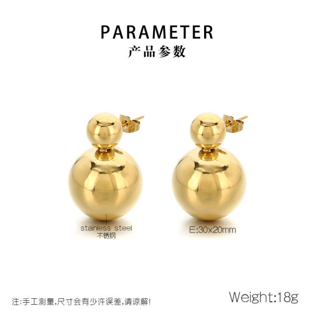 18KG hollow ball bead stainless steel earrings