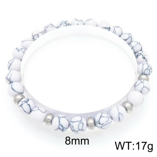 8mm natural stone bead stainless steel bead bracelet for men women