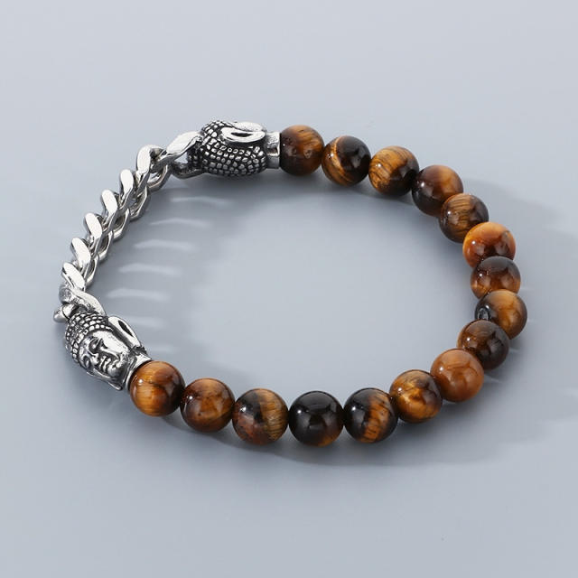 Men's Bracelet Volcanic Tiger Eye Stone Beaded Elastic Bracelet Buddha Head Bracelet