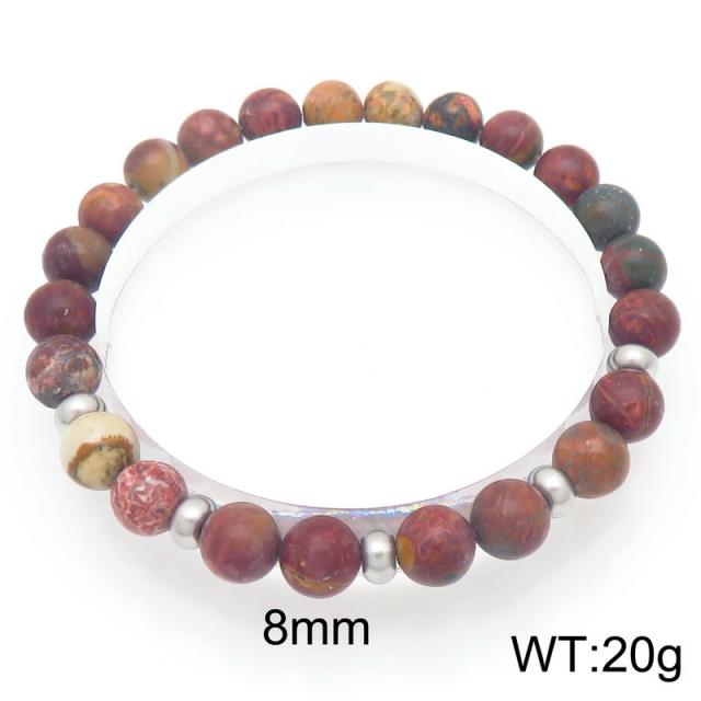 8mm natural stone bead stainless steel bead bracelet for men women