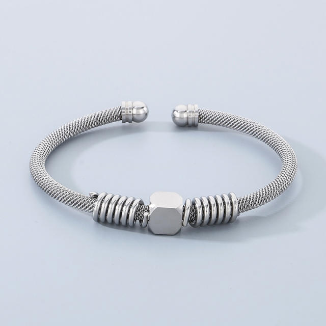 Stainless Steel Advanced Sense Steel Wire Cable Bangle Bracelet Engraving DIY Jewelry