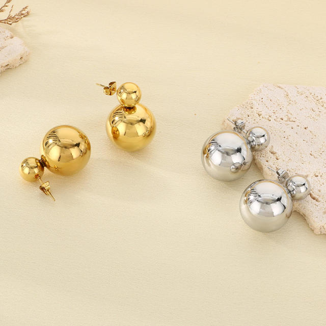 18KG hollow ball bead stainless steel earrings