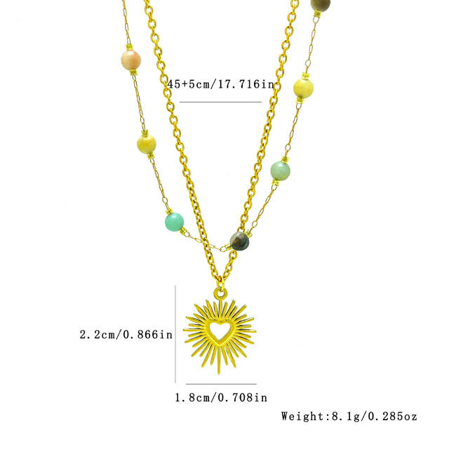 2025 boho sun heart pendant stainless steel necklace bracelet suit
