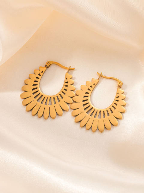 Simple design hollow out boho vintage hoop earrings stainless steel earrings