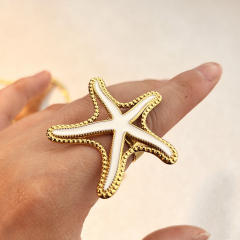 fashion Stainless Steel Shell Starfish Necklace Ring Suit