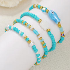 Bohemian Beach Vacation Bracelet Summer Ceramic Fish Shell Rice Bead Bracelet Multi-Layer Stacked Bracelet