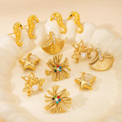 18KG shell seahorse flower shape stainless steel earrings