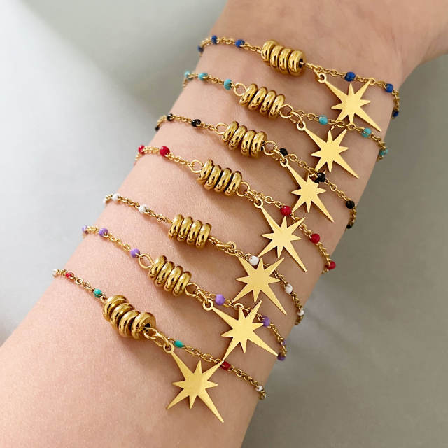 Simple Star Pendant Bracelet All-match Color enamel Rice Beads bracelet for Women