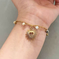 2025 boho sun heart pendant stainless steel necklace bracelet suit