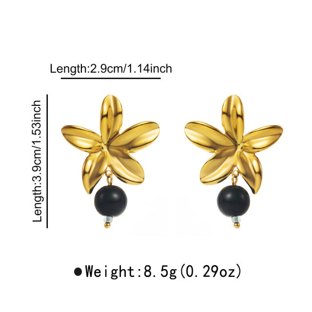 Popular stereo flower stainless steel earrings long earrings