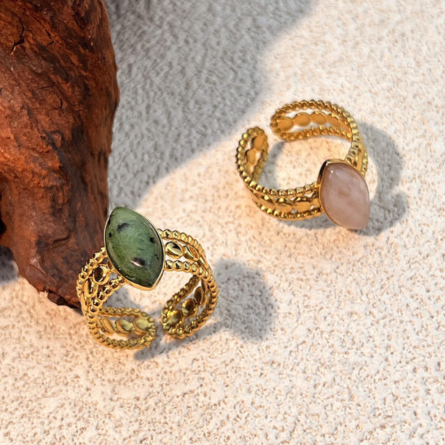 Vintage horse eye shape natural stone statement stainless steel rings