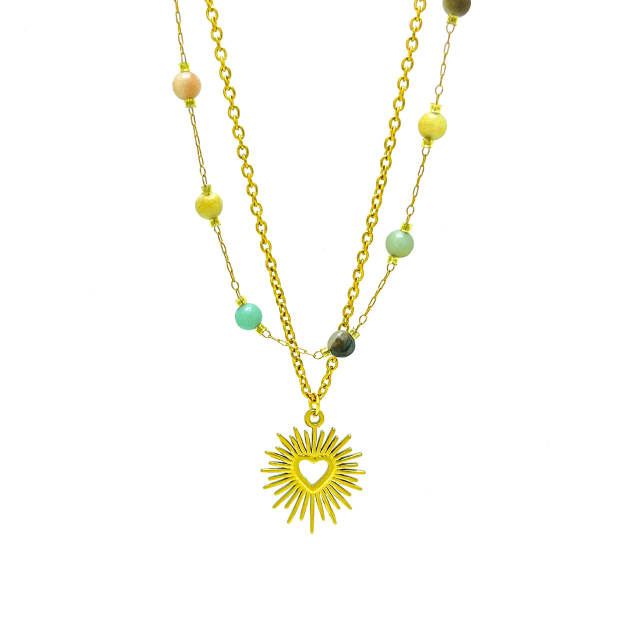2025 boho sun heart pendant stainless steel necklace bracelet suit
