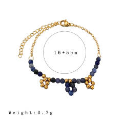 Stainless steel blue striated stone necklace bracelet suit
