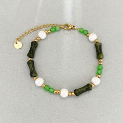 New Chinese Green bead stainless steel beac Bracelet