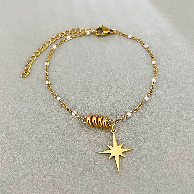 Simple Star Pendant Bracelet All-match Color enamel Rice Beads bracelet for Women
