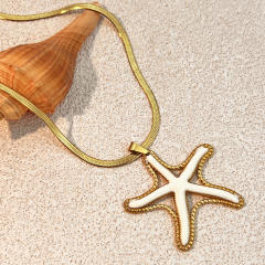 fashion Stainless Steel Shell Starfish Necklace Ring Suit