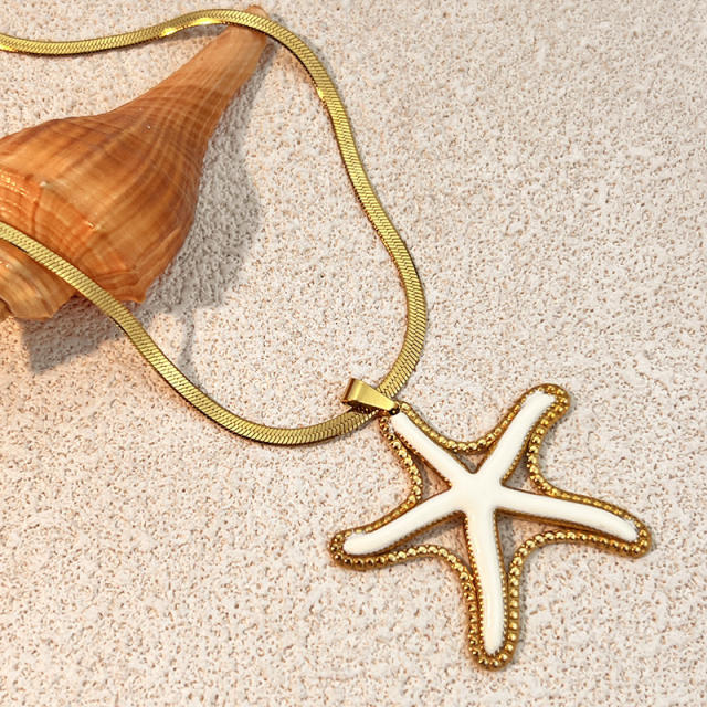 fashion Stainless Steel Shell Starfish Necklace Ring Suit
