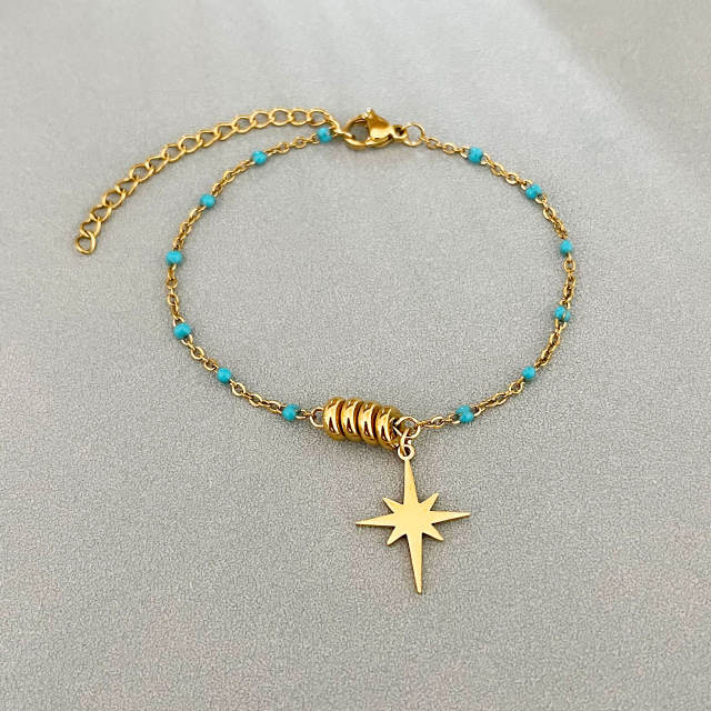 Simple Star Pendant Bracelet All-match Color enamel Rice Beads bracelet for Women
