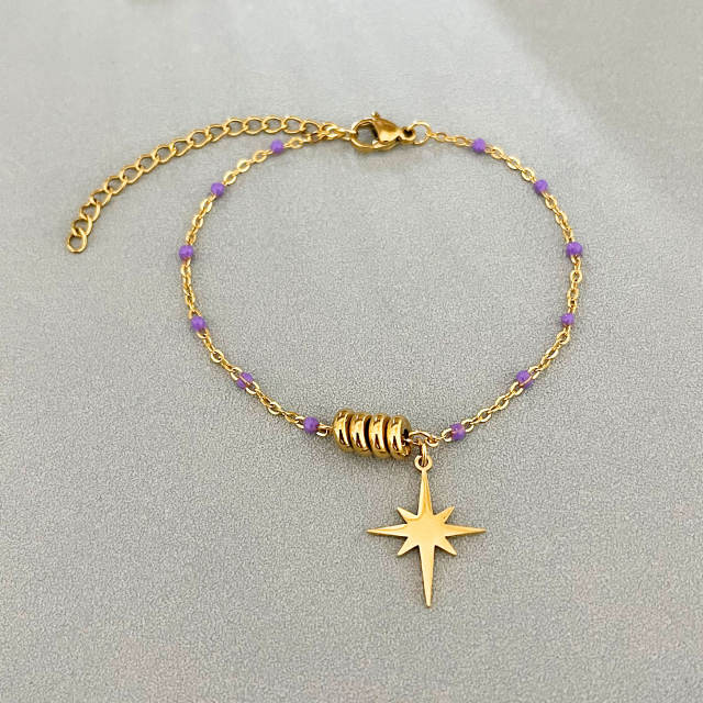 Simple Star Pendant Bracelet All-match Color enamel Rice Beads bracelet for Women