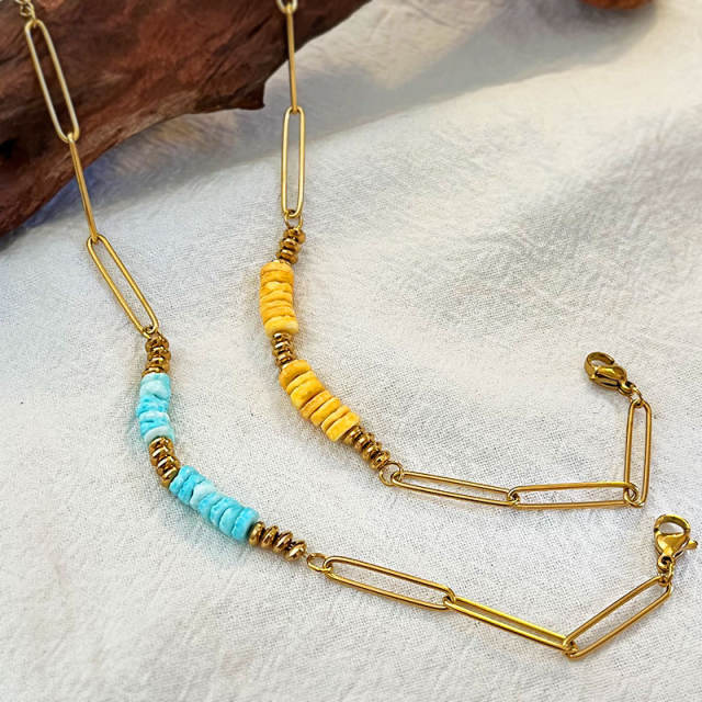 Summer beach color broken shell paper clip bracelet women's stainless steel bracelet wholesale
