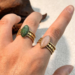 Vintage horse eye shape natural stone statement stainless steel rings