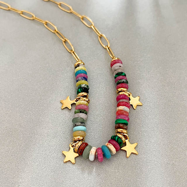 Boho colorful bead tiny star stainless steel necklace holiday necklace for women