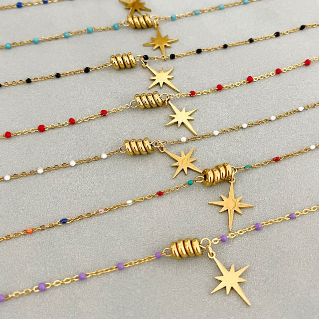 Simple Star Pendant Bracelet All-match Color enamel Rice Beads bracelet for Women