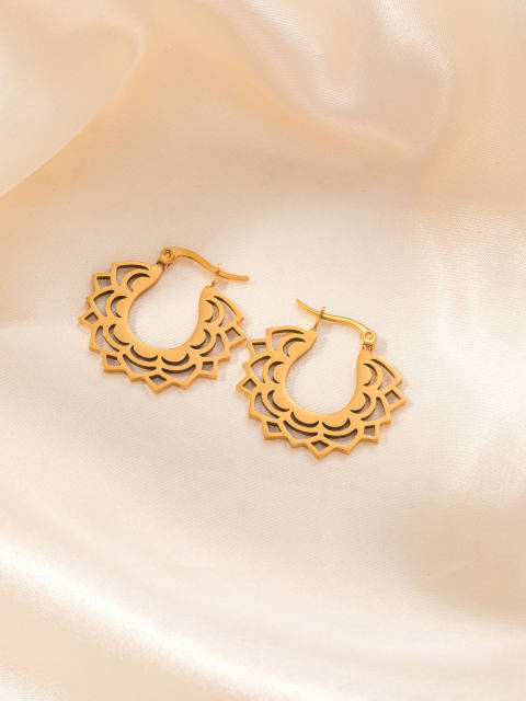 Simple design hollow out boho vintage hoop earrings stainless steel earrings