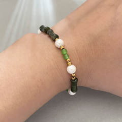 New Chinese Green bead stainless steel beac Bracelet