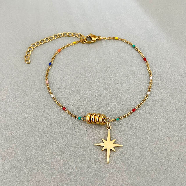 Simple Star Pendant Bracelet All-match Color enamel Rice Beads bracelet for Women