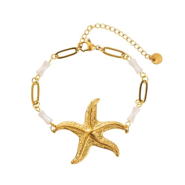 Summer marine series starfish pendant stainless steel necklace bracelet suit