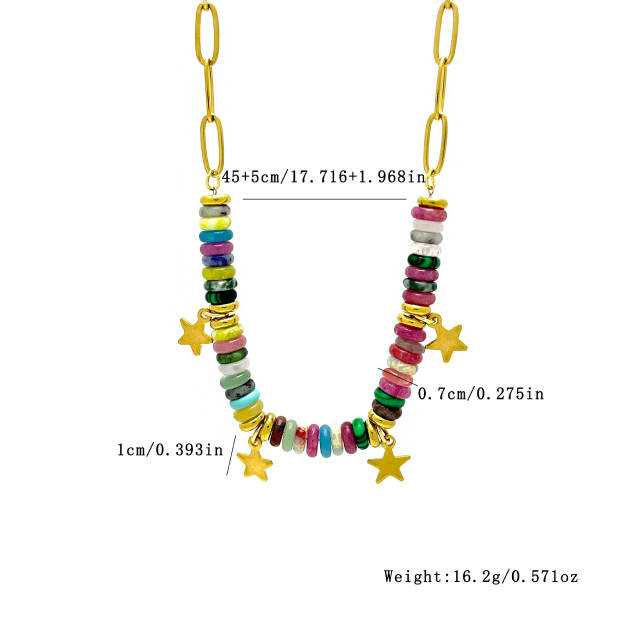 Boho colorful bead tiny star stainless steel necklace holiday necklace for women