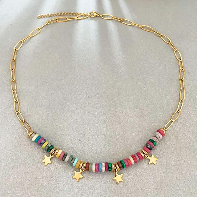 Boho colorful bead tiny star stainless steel necklace holiday necklace for women