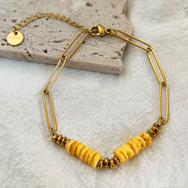 Summer beach color broken shell paper clip bracelet women's stainless steel bracelet wholesale