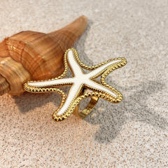 fashion Stainless Steel Shell Starfish Necklace Ring Suit