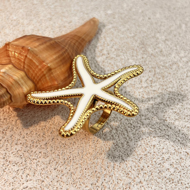 fashion Stainless Steel Shell Starfish Necklace Ring Suit