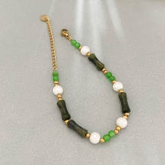 New Chinese Green bead stainless steel beac Bracelet