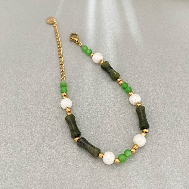 New Chinese Green bead stainless steel beac Bracelet